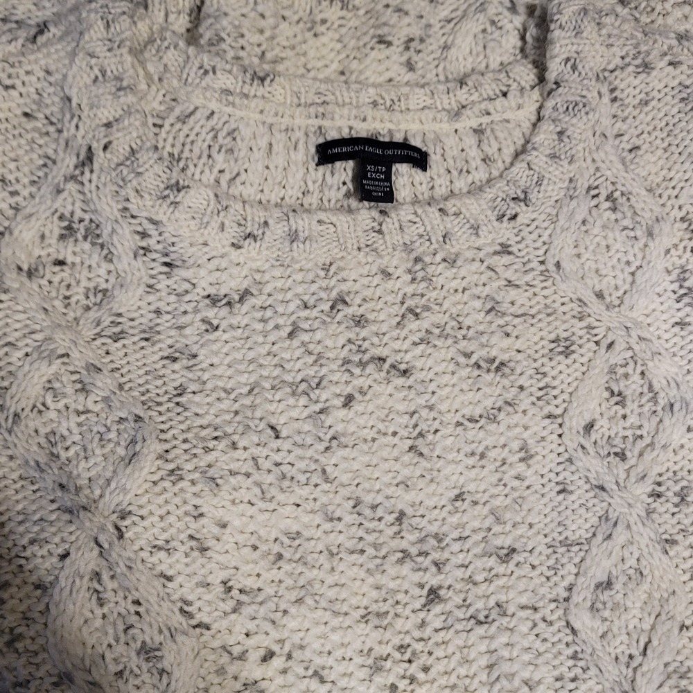 American Eagle Cable Knit Sweater Dress Cream Gray Marled Wool Blend XS Mini - Picture 2 of 7